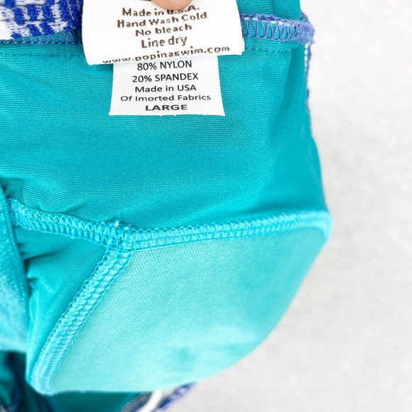 Popina Sadie One Piece Swimsuit Size Large Blue Danube Retro Stripe Blue Tank - Picture 8 of 11